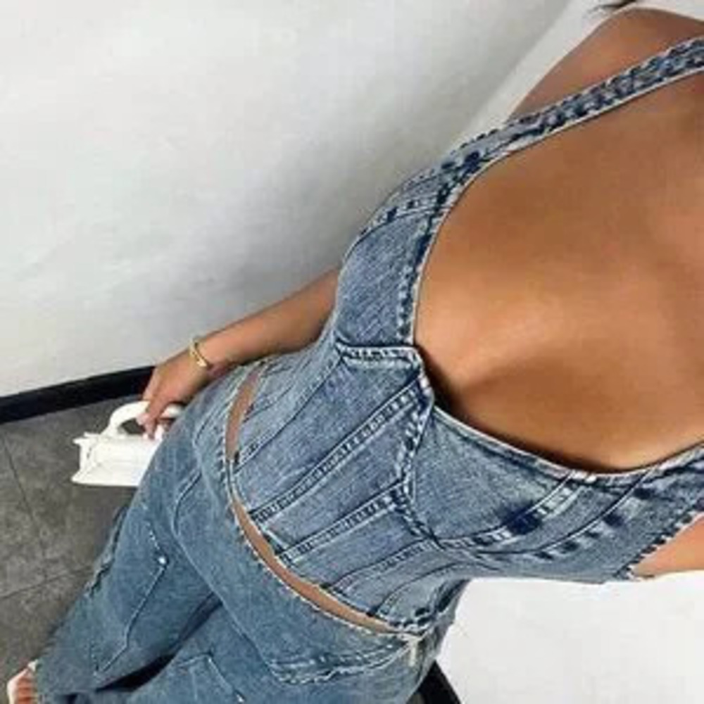 ZARA Blue Sexy Women's Sleeveless Denim Casual Top With Backless Design